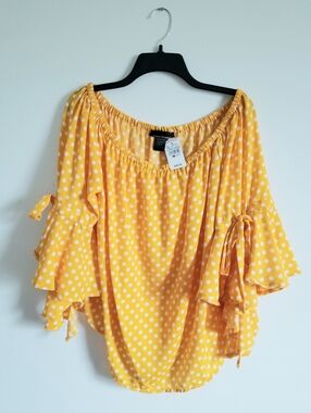 Ashley Stewart Yellow Polka Dot Off-Shoulder Blouse